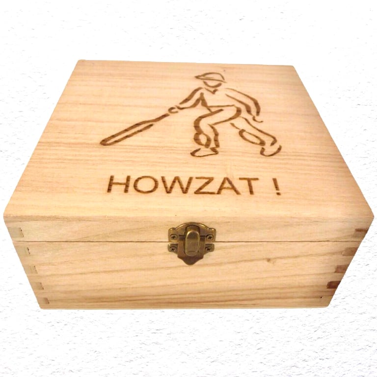Cricket: Decorated Wooden Trinket Keepsake Box 20cm