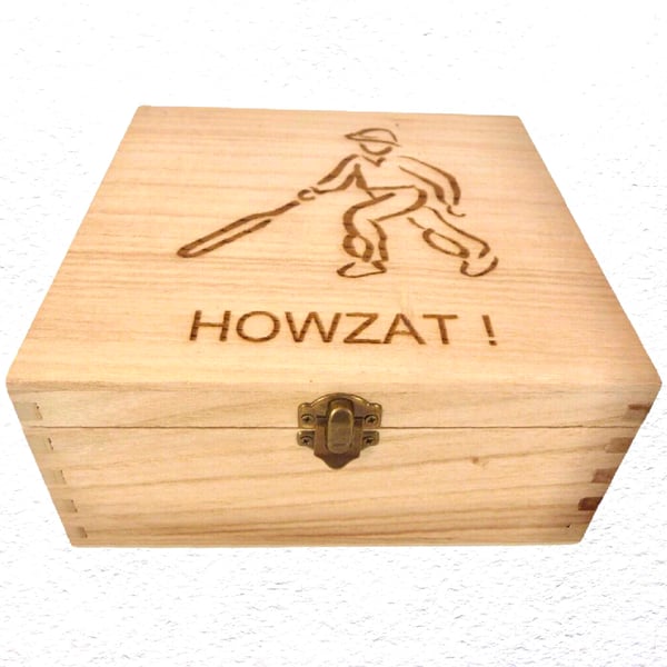 Cricket: Decorated Wooden Trinket Keepsake Box 20cm