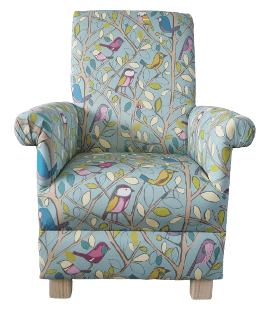 Tweety Birds Fabric Adult Chair Duck Egg Armchair Nursery Bedroom Reading Green