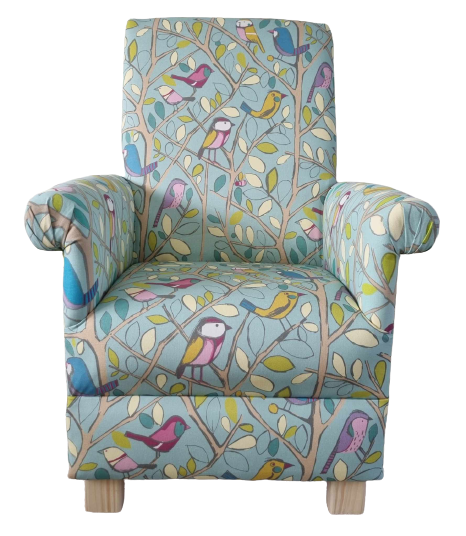 Tweety Birds Fabric Adult Chair Duck Egg Armchair Nursery Bedroom Reading Green