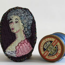 Mini Portrait Textile Art Brooch Agatha