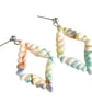 Scalloped Diamond Hoop Polymer Clay Earrings, Cream Pink & Green Dangles - Image 5
