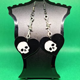 Black Heart, Barbed Wire & Skull Earrings