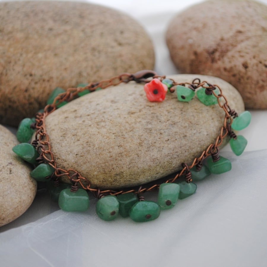 Green and copper charm bracelet