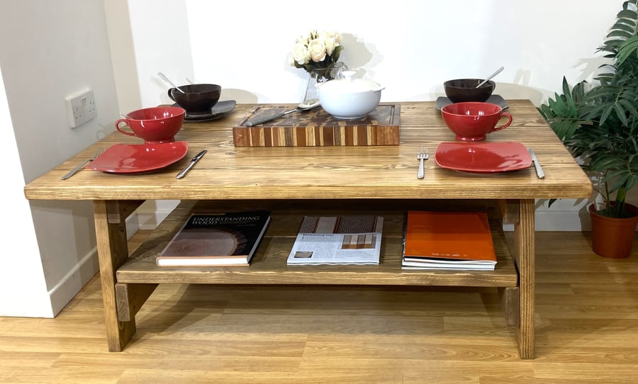 Large Salvaged Wood Coffee Table with Shelf