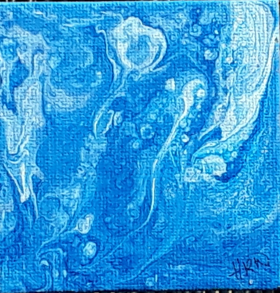 Mini original acrylic pour painting on 3x3 inch canvas, oxygen underwater