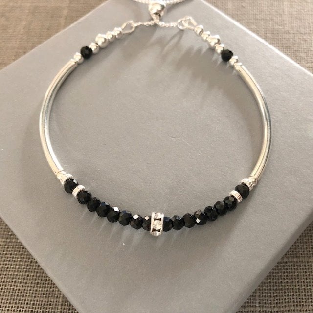 Sterling Silver Black Spinel Noodle Bracelet 