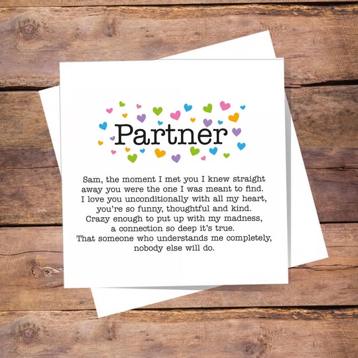 Partner Anniversary Personalised Card - valentines, love you, thank you