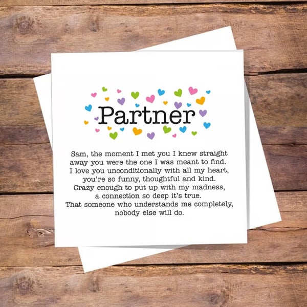Partner Anniversary Personalised Card - valentines, love you, thank you