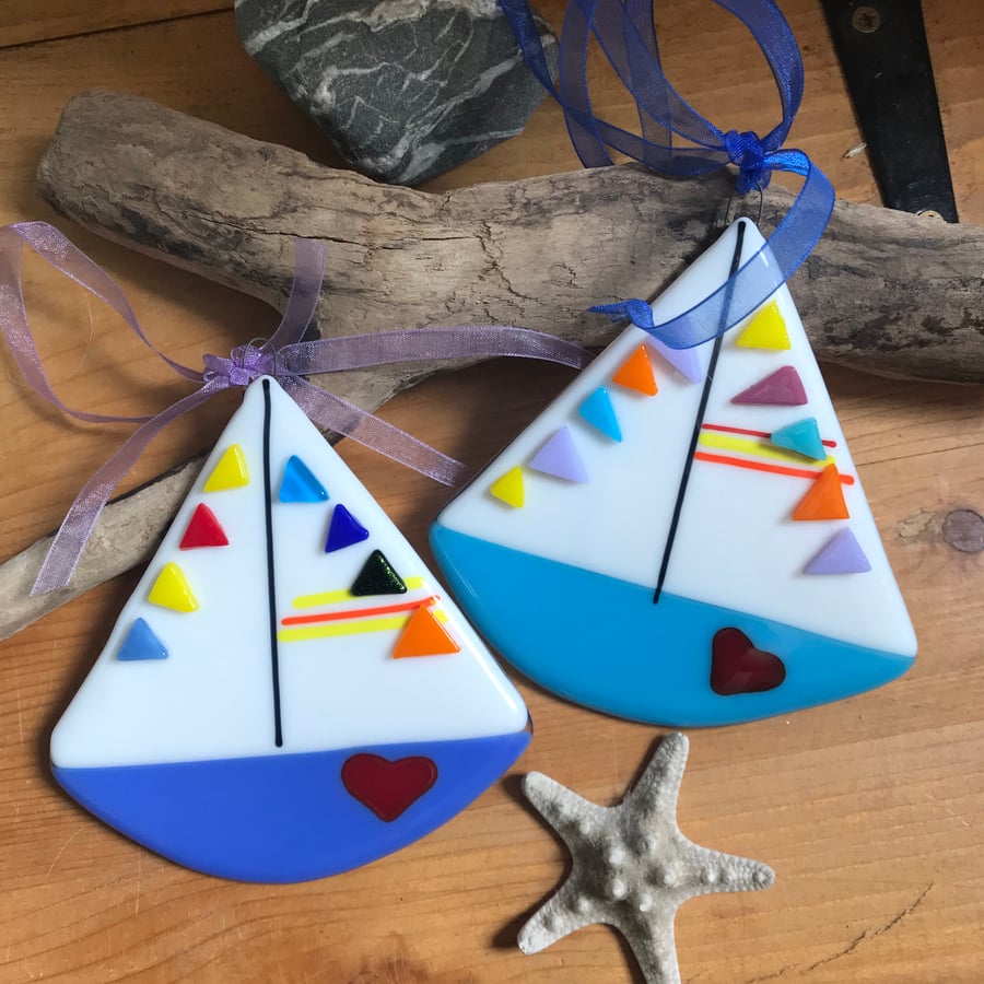 Fused glass boat hanging decoration