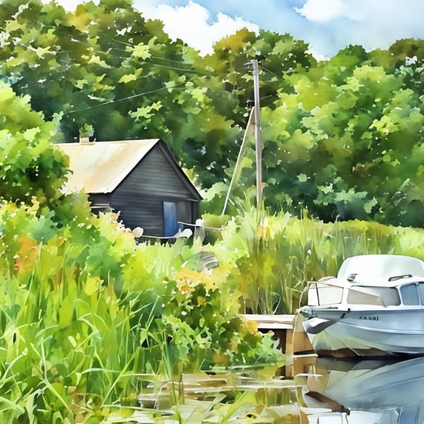 Digital Download of Scene in Norfolk on The Fens Boat & Boat House 