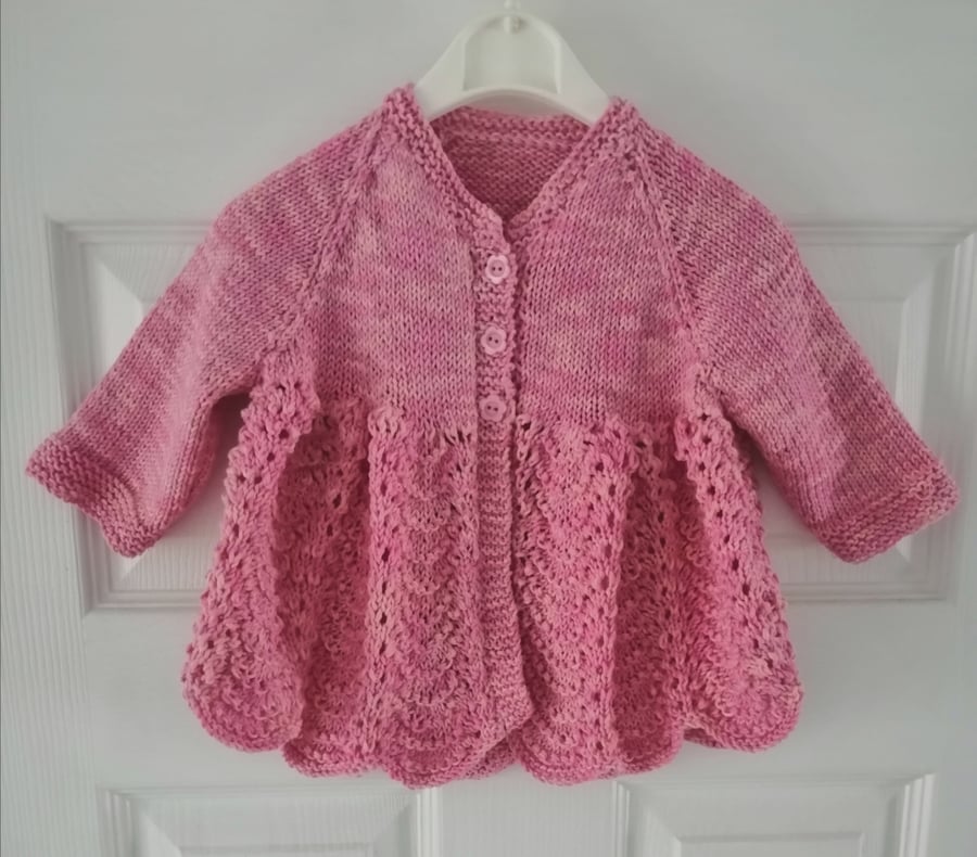3-6 months hand knitted baby girl  Eco Organic cotton pink cardigan