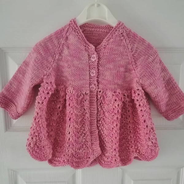 3-6 months hand knitted baby girl  Eco Organic cotton pink cardigan