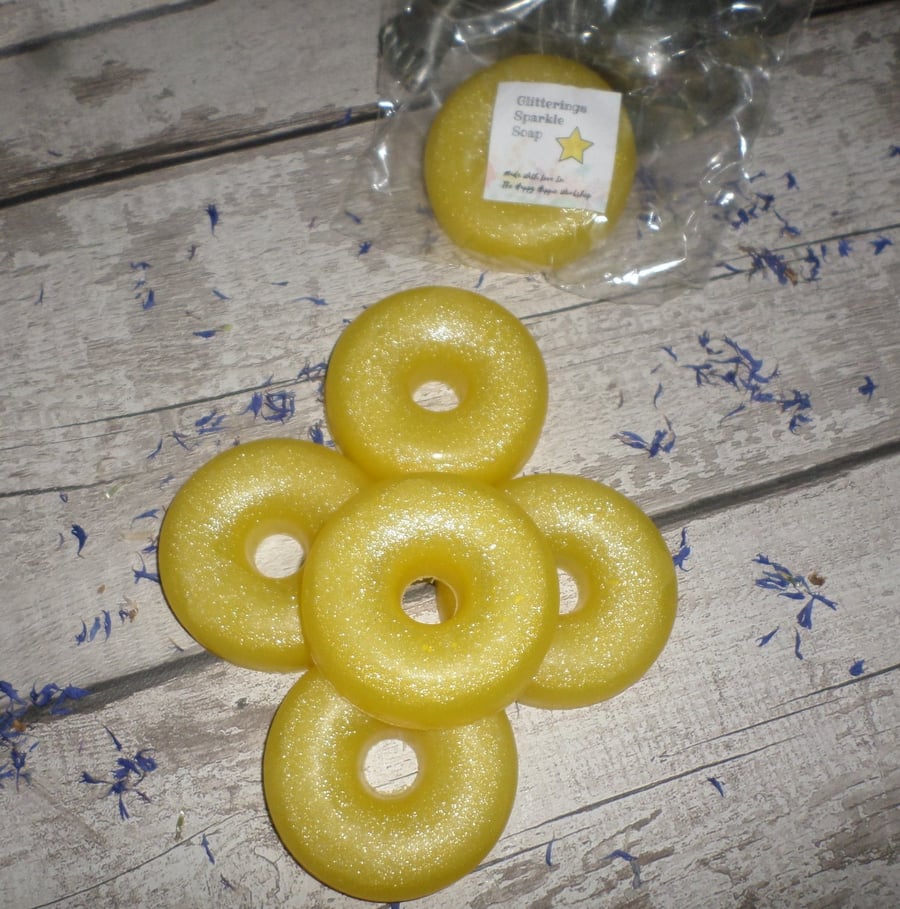 Handmade 'Glitterings' Sparkle Soap Lemon Candy Glycerin Soap Ring