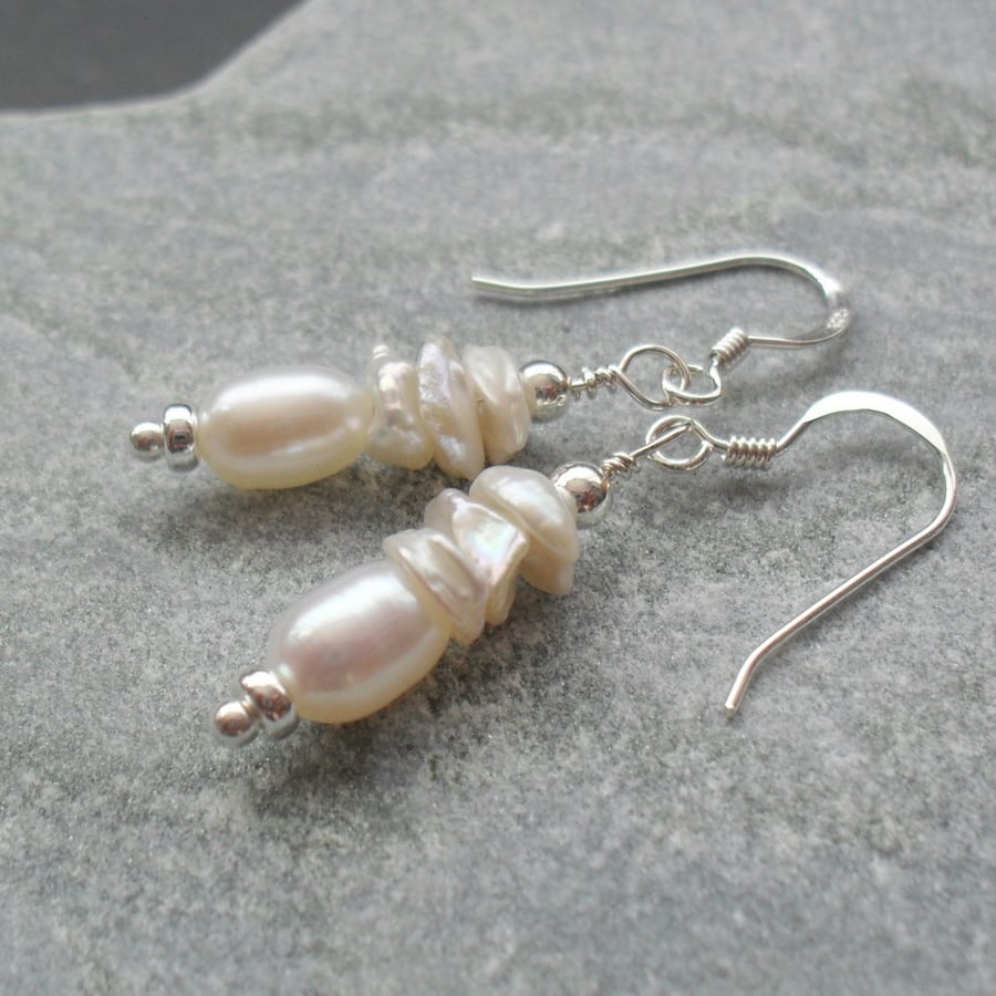 Freshwater Pearls and Keshi Pearls Sterling Sliver Earrings