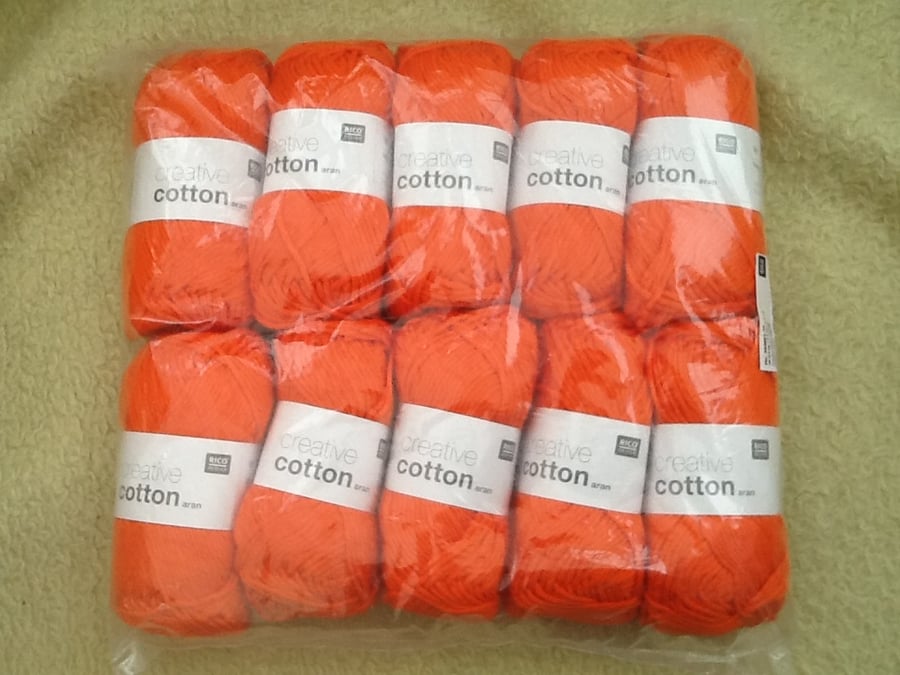 10 X 50g of Rico Design 100% Cotton Aran yarn - Orange!