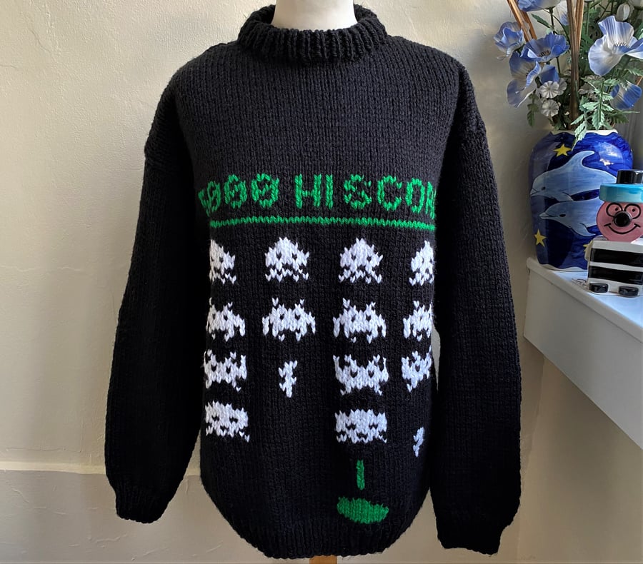 Space Invaders 2 Hand Knitted Sweater