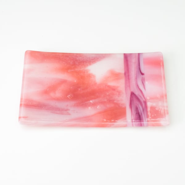 Salmon Pink and Cranberry Fused Glass Platter - 9126