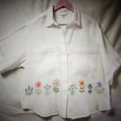 Hand embroidered white linen blouse