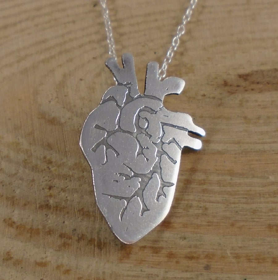 Sterling Silver Anatomical Heart Necklace