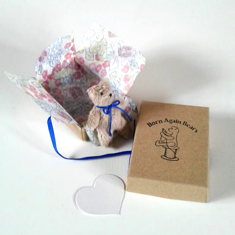 Tiny ted in a box, letterbox gift 'random act of tiny furry kindness'
