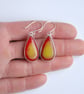 Bowlerite drop earrings - raspberry red and yellow  - Image 2