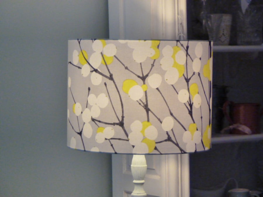 Marimekko 'Snowberry' in yellow, drum lampshade 40cms