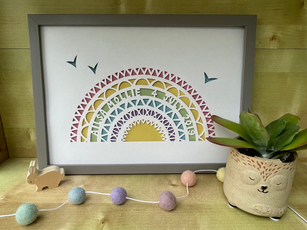 Personalised new baby rainbow papercut
