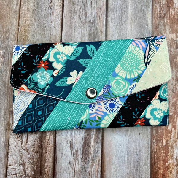 Teal Aqua Slim Purse Patchwork Purse Phone Clutch Wallet