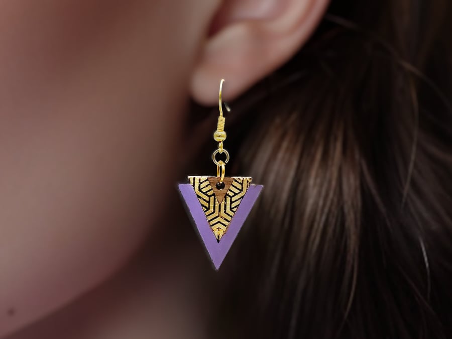 Lavender Triangle Art Deco Earrings - Bridesmaid Jewellery Present