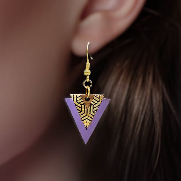 Lavender Triangle Art Deco Earrings - Bridesmaid Jewellery Present