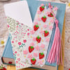 Strawberry Acrylic Bookmark – Handmade Fruit Bookmark with Pink Tassel