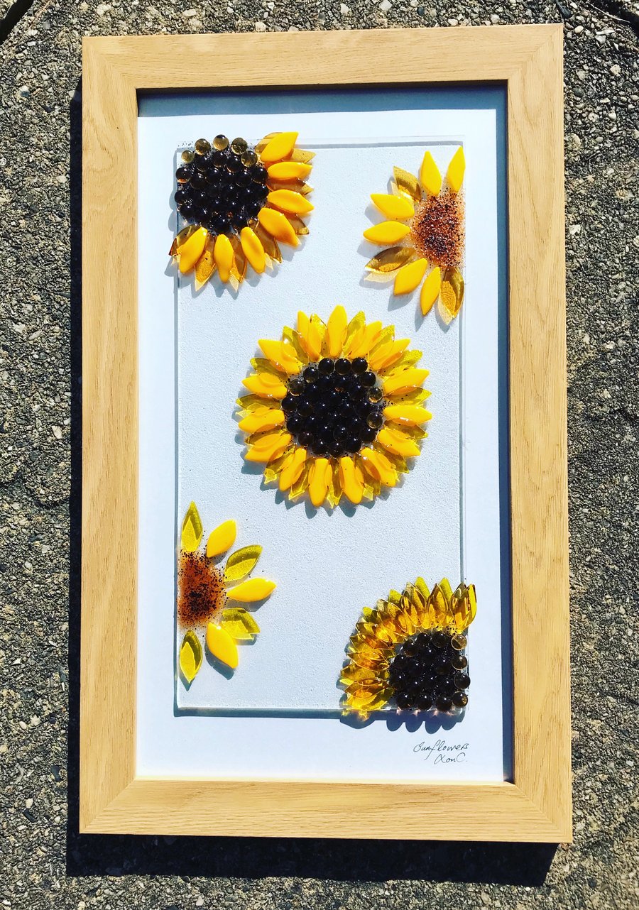 Sunflowers fused glass picture