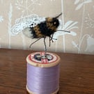 Mini Bobbinbee - Crochet Bee on a vintage wooden bobbin