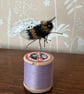 Mini Bobbinbee - Crochet Bee on a vintage wooden bobbin - Image 1