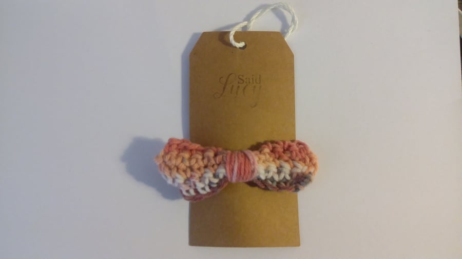 Crochet multicoloured bow hair clip half price