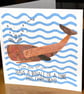 Whale of a Time; colourful 13.5 cm square Christmas card, blank inside