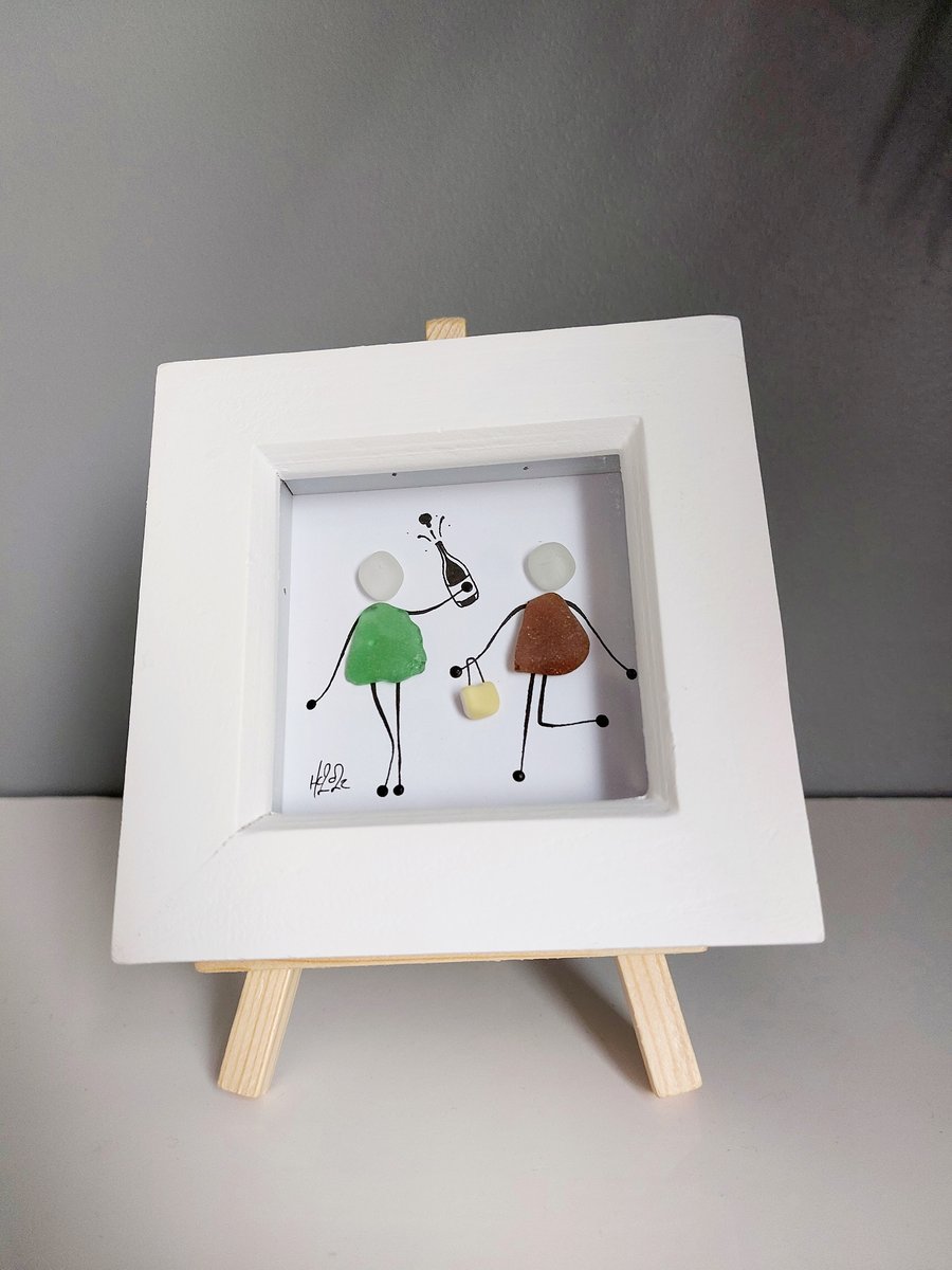 Friendship - White Framed Mini Sea Glass and Pebble Art Picture