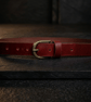 Burgundy Red Full Grain Leather Belt Brass Buckle Womens Belt 25mm 1 Inch