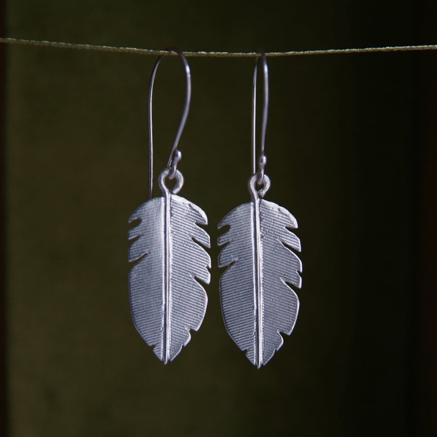 Silver Feather Earrings, Handmade in Sterling Silver, Nature Jewellery