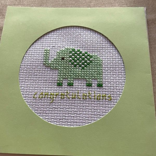 Cross stitched congratulations new baby card , new baby card