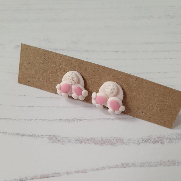 Rabbit tail stud earrings