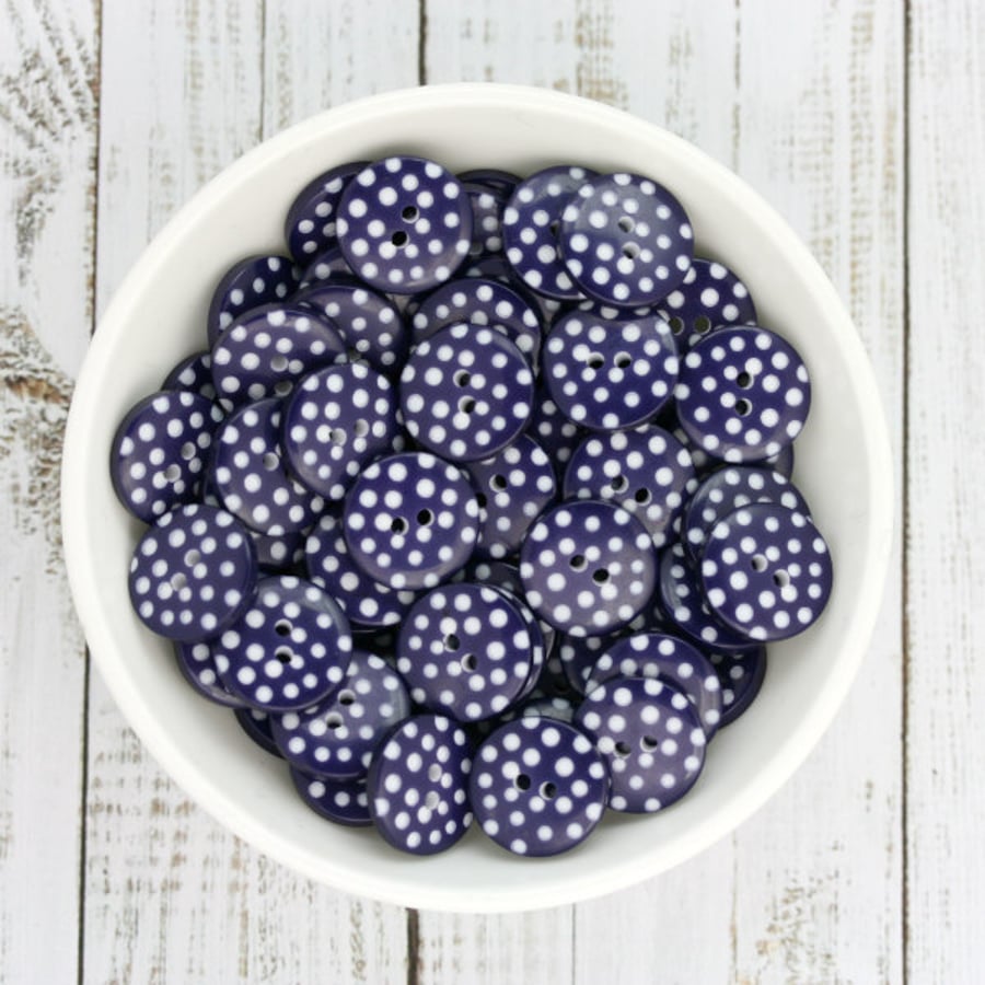 Navy Blue Polka Dot Buttons, Spotty Buttons 10mm