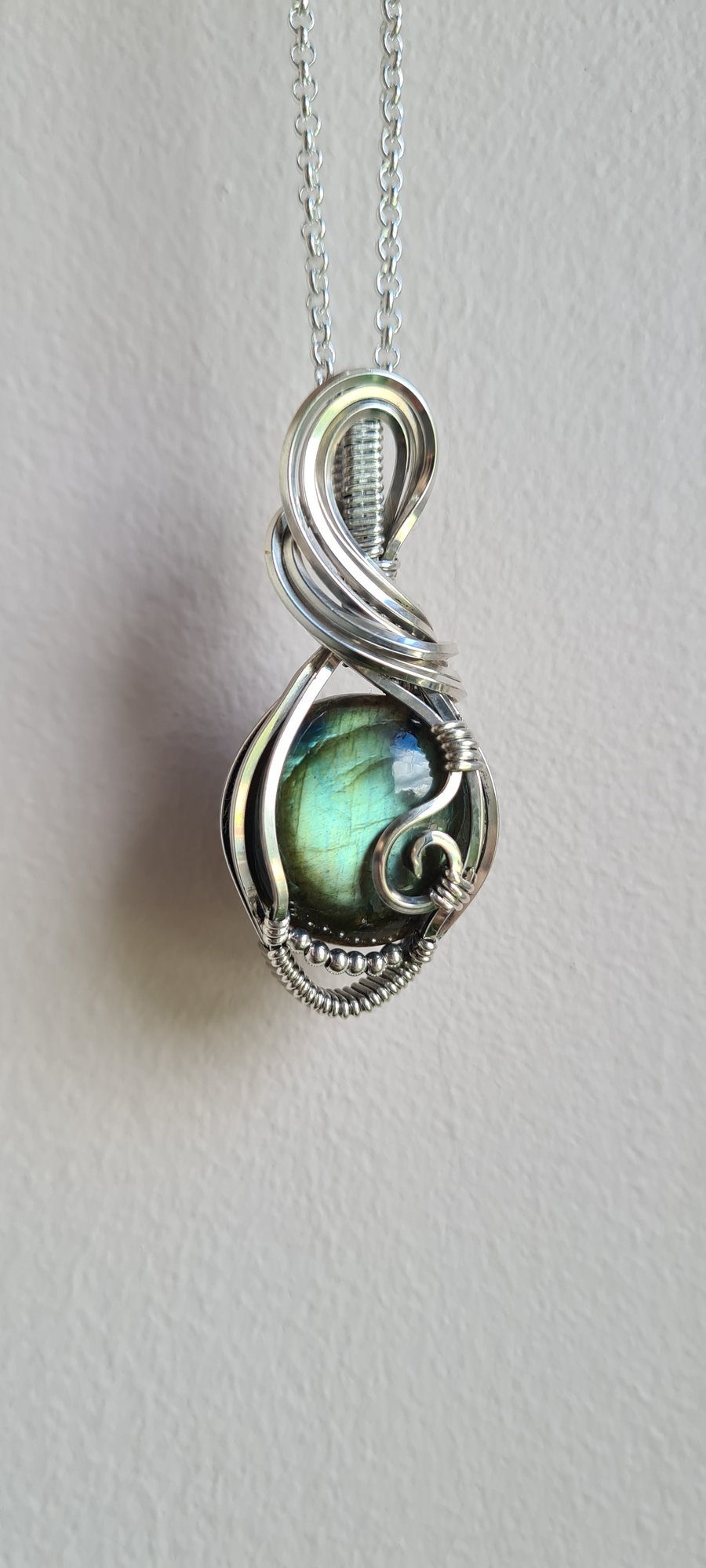 Handmade 925 Silver & Natural Labradorite Necklace Pendant Gift Boxed Jewellery