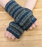 Patterned Shetland Wool Wrist Warmers Upcycled from recycled knitwear 