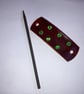 Dyed Brown Leather Hair Stick Barrette With 6 Green Gemstones - FREE SHIPPING - Image 2