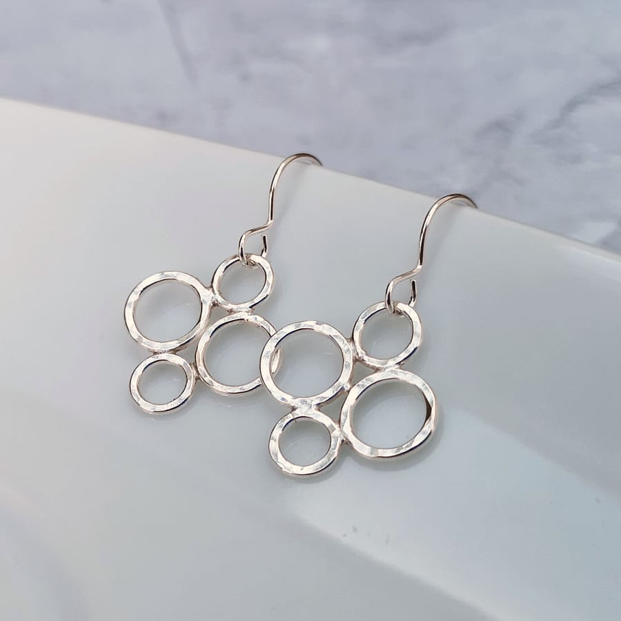 Silver Circle Earrings, Silver Drop Earrings, Circle Earrings - SILV082