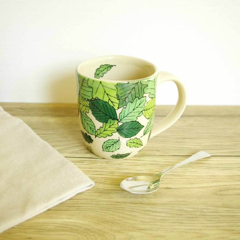 Mug - Green Beech and Oak Leaves 