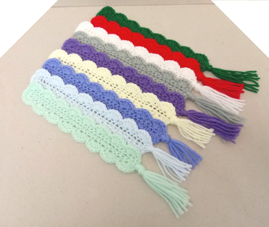 Bookmarks with tassel in various colours, handmade crochet book mark.