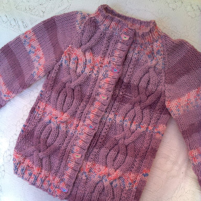 Girl's Hand Knit Large Cable Cardigan, Gift Ideas for Girl's, Knitted Cardigan